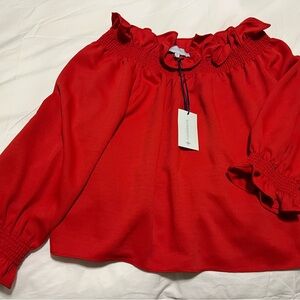 Tuckernuck Red Ruffled Blouse with Black Accents